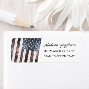 Rustic Red White Blue Sparkles USA flag  Return Address Label