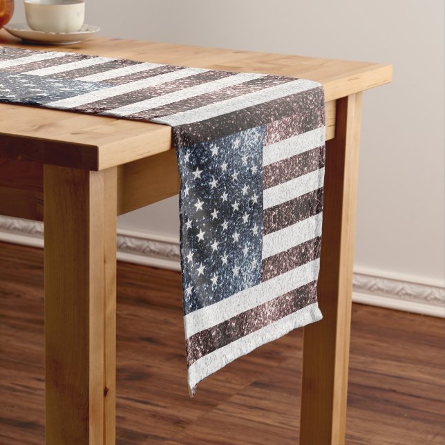 Rustic Red White Blue Sparkles USA flag  Short Table Runner (In Situ)