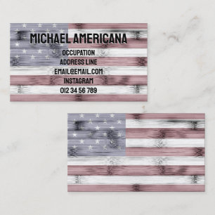 Rustic Red White Blue Wood USA flag America Business Card