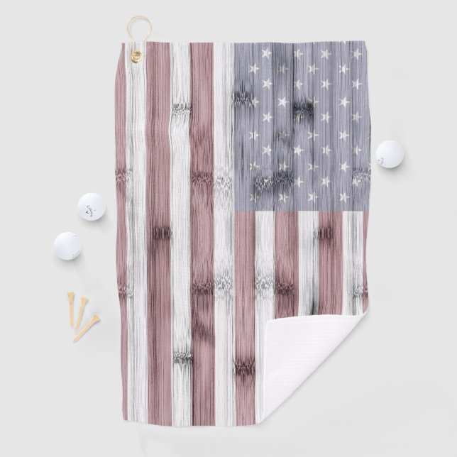 Rustic Red White Blue Wood USA flag America Golf Towel (InSitu)