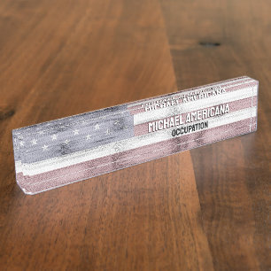 Rustic Red White Blue Wood USA flag America Nameplate