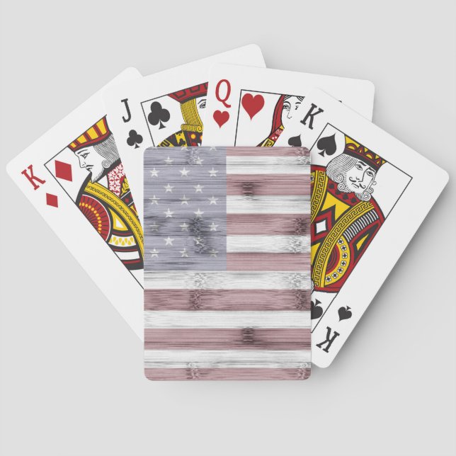 Rustic Red White Blue Wood USA flag America Playing Cards (Back)
