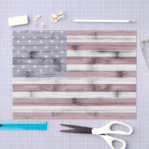 Rustic Red White Blue Wood USA flag America Tissue Paper