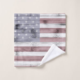 Rustic Red White Blue Wood USA flag America Wash Cloth