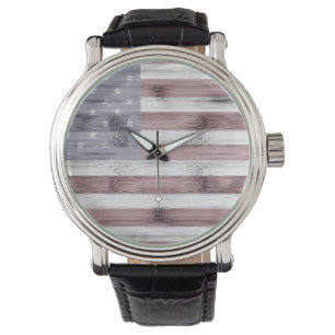 Rustic Red White Blue Wood USA flag America Watch
