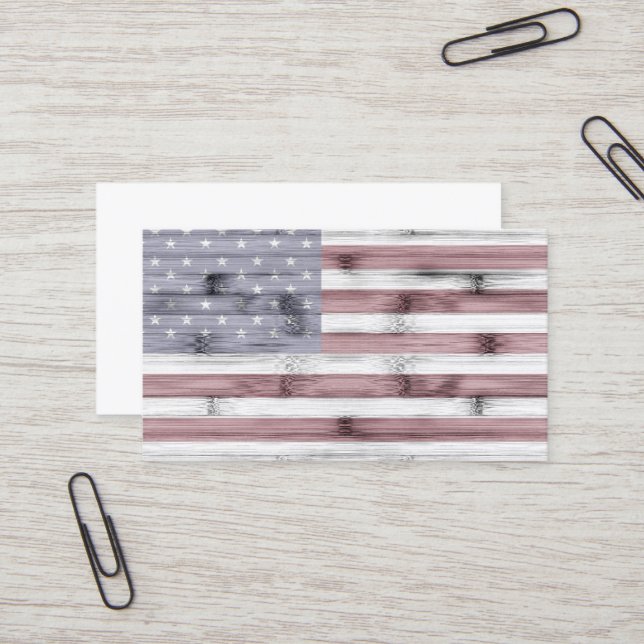 Rustic Red White Blue Wood USA flag Business Card (Front/Back In Situ)