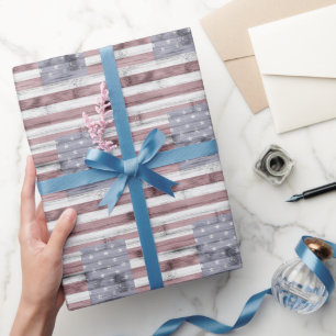 Rustic Red White Blue Wood USA flag pattern Wrapping Paper