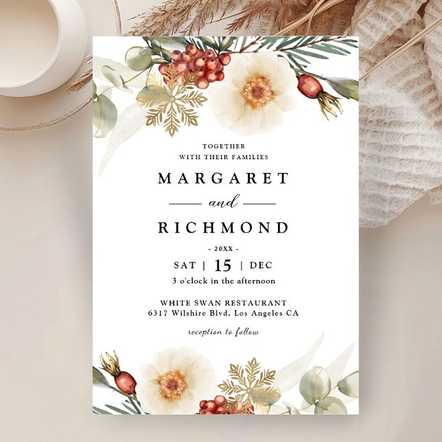 Rustic Red & White Christmas Wreath Winter Wedding Invitation (Creator Uploaded)