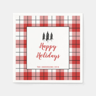 Rustic Red & White Gingham Flannel Christmas Tree Napkin