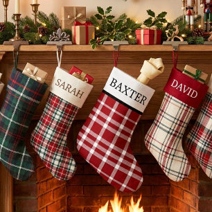 Rustic Red White Plaid Personalised Festive Small Christmas Stocking