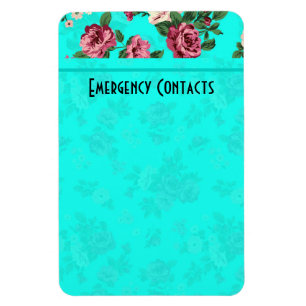 Rustic Red & White Roses Blue-Green Background Magnet