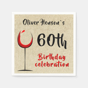 Rustic Red Wine Glass 60th Birthday Party Napkin