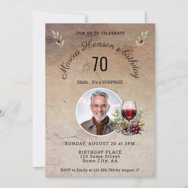 Rustic Red Wine Glass Olive 50th Birthday Photo Invitation (Front)