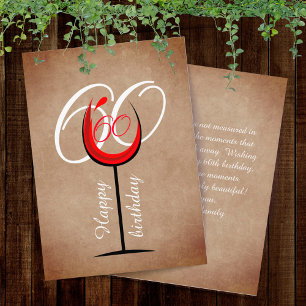Rustic Red Wine Glass Script 60th Birthday Card