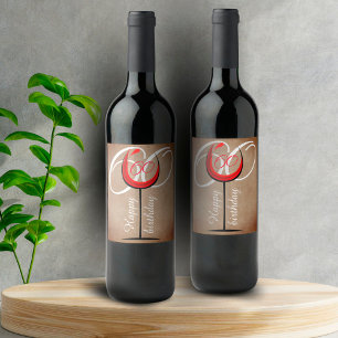 Rustic Red Wine Glass Script 60th Birthday  Label