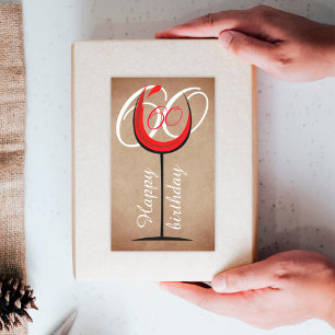 Rustic Red Wine Glass Script 60th Birthday  Rectangular Sticker