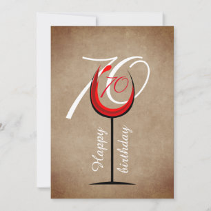 Rustic Red Wine Glass Script 70th Birthday Card