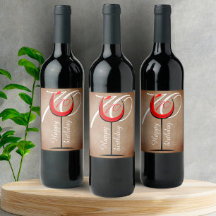 Rustic Red Wine Glass Script 70th Birthday Wine Label