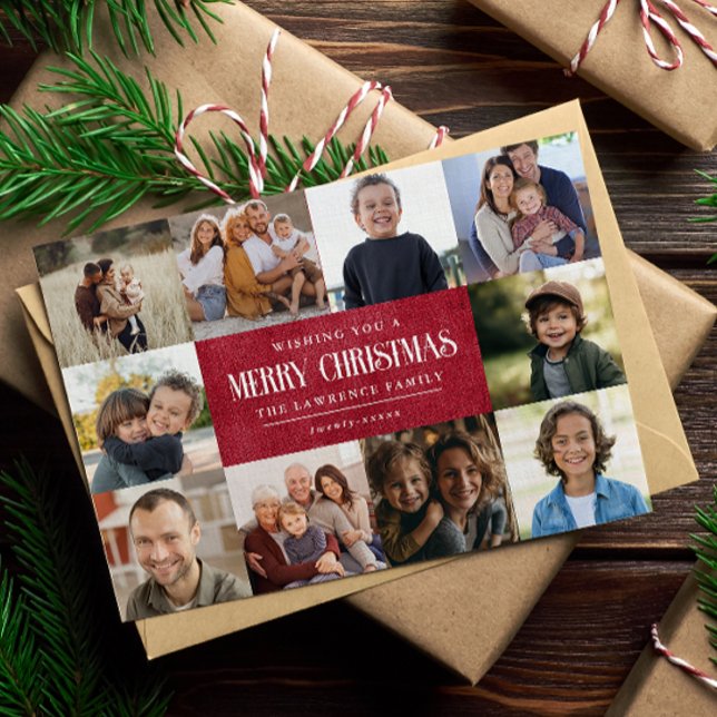 Rustic Red Winter Christmas 10 Photos Collage Holiday Card (Creator Uploaded)