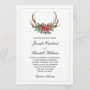 Rustic Red Winter Floral Wedding Invitation