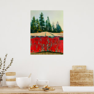 Rustic Red Wood Boat Upturned on Beach Poster