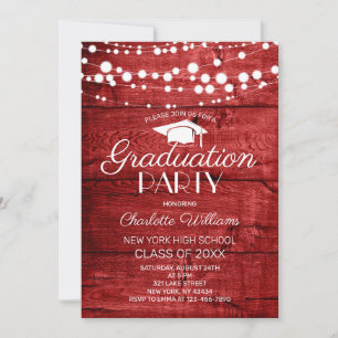 Rustic Red  Wood Graduation Party Invitation