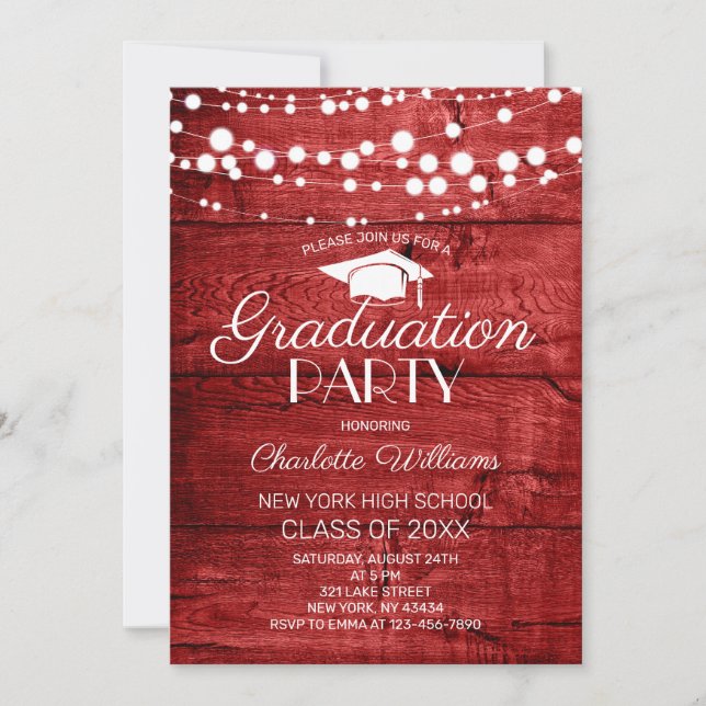 Rustic Red  Wood Graduation Party Invitation (Front)