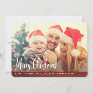 Rustic Red Wood Merry Christmas Photo Holiday Card