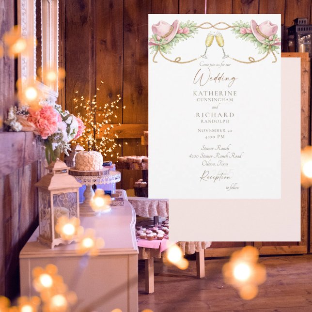Rustic Redneck Pink Cowboy Hat Wedding Invitation (Creator Uploaded)