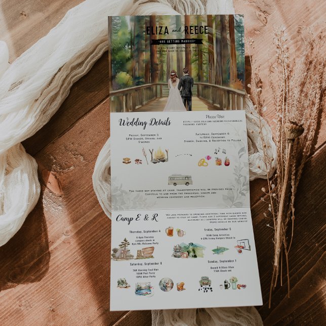 Rustic Redwood Forest Wedding Tri-Fold Invitation (Creator Uploaded)