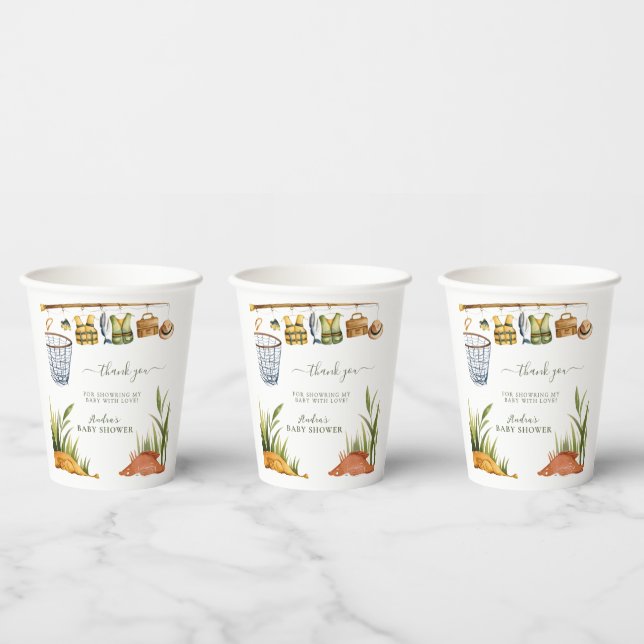 Rustic Reel Excited Little Fisherman Baby Shower  Paper Cups (Multi)