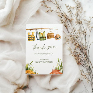 Rustic Reel Excited Little Fisherman Baby Shower  Thank You Card
