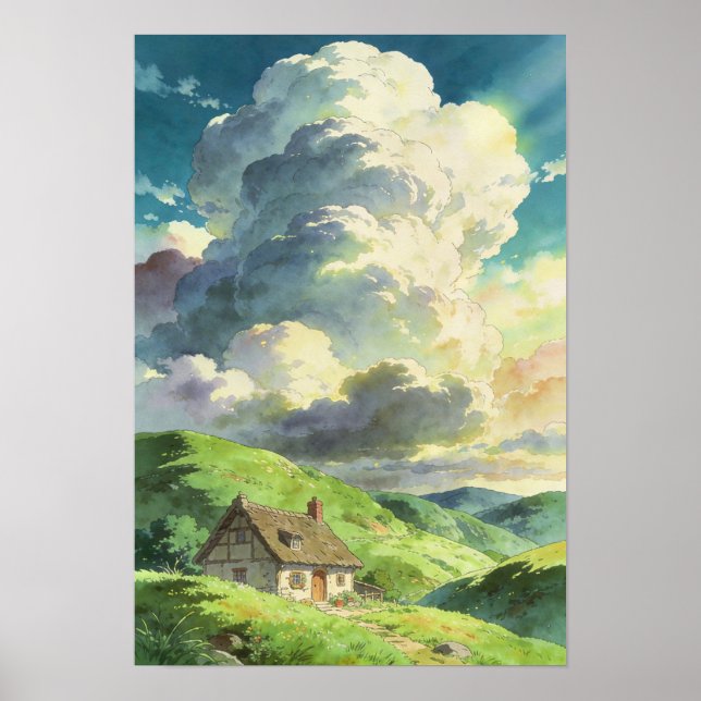 Rustic Refuge Cottage Beneath the Summer Clouds Poster (Front)