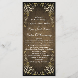 Rustic Regal Ornamental Brown And Gold Wedding Program