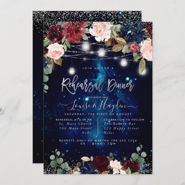 Rustic Rehearsal Dinner Mason Jars Light Strings Invitation (Front/Back)