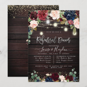 Rustic Rehearsal Dinner Mason Jars Light Strings Invitation