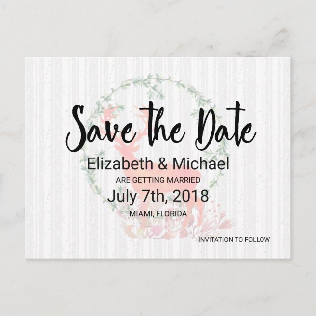 Rustic Reindeer and Birch Trees Wedding STD Announcement Postcard (Front)