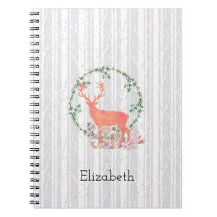 Rustic Reindeer Boho Watercolor Personalised Notebook