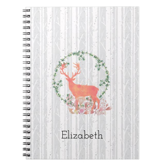 Rustic Reindeer Boho Watercolor Personalised Notebook (Front)