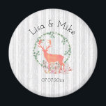 Rustic Reindeer Boho Watercolor Wedding Magnet<br><div class="desc">A commemorative wedding magnet with a digital watercolor design. A pastel orange reindeer silhouette inside a wreath of herbal leaves. Mushrooms and forest ferns at his feet. A grey and white birch tree pattern in the background.</div>