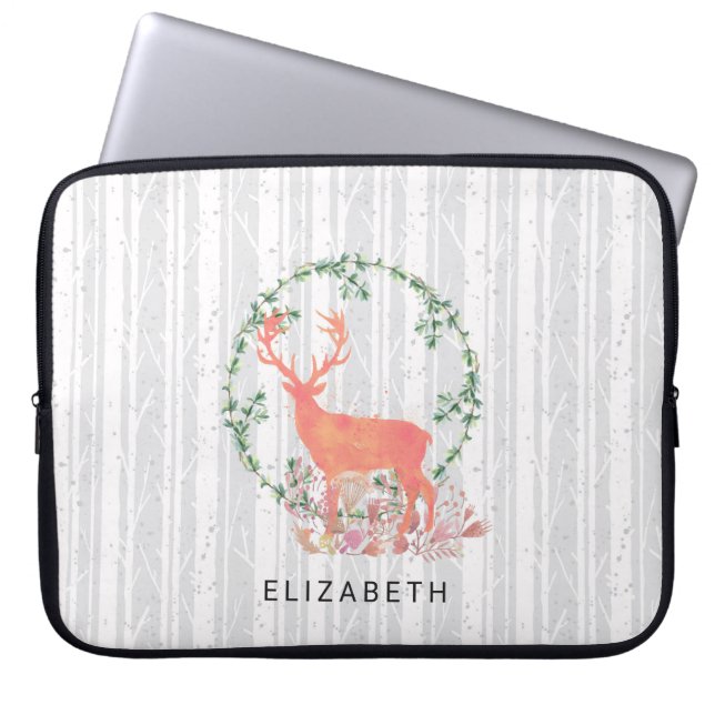 Rustic Reindeer Boho Wreath Watercolor Custom Laptop Sleeve (Front)
