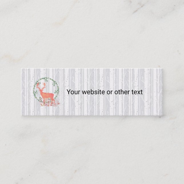 Rustic Reindeer Boho Wreath Watercolor Mini Business Card (Front)