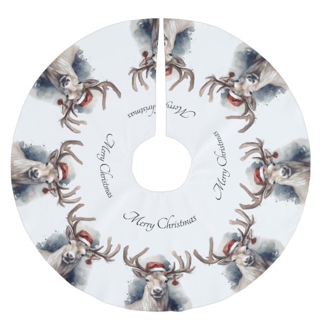 Rustic Reindeer Christmas, custom Brushed Polyester Tree Skirt (Front)