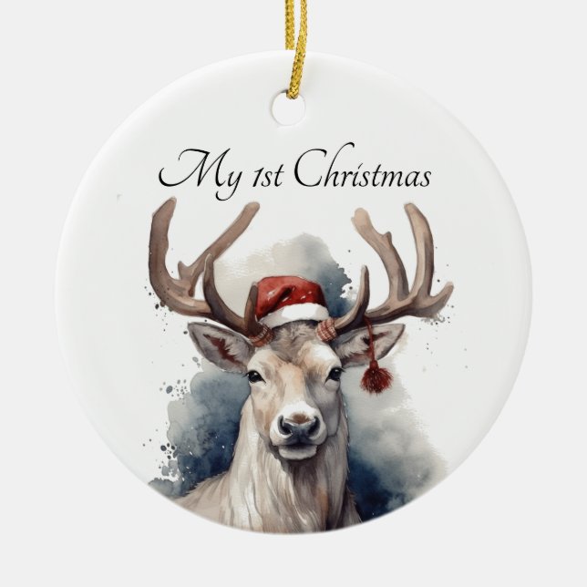 Rustic Reindeer Christmas, custom Ceramic Ornament (Front)