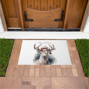 Rustic Reindeer Christmas, custom Doormat
