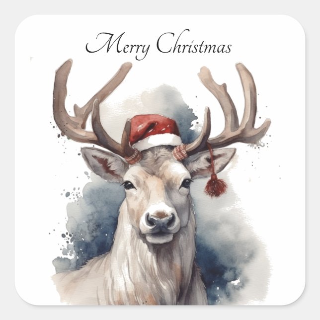 Rustic Reindeer Christmas, custom Square Sticker (Front)