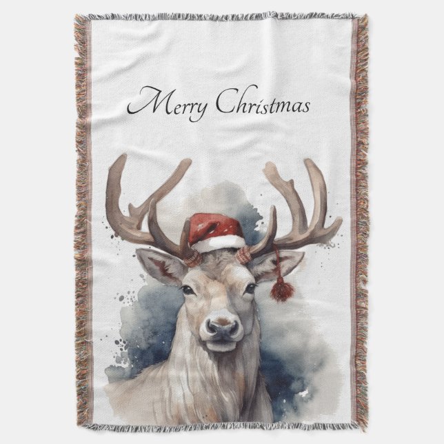 Rustic Reindeer Christmas, custom Throw Blanket (Front Vertical)