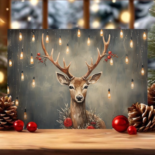 Rustic Reindeer with Edison Lights Christmas Holiday Card (Creator Uploaded)