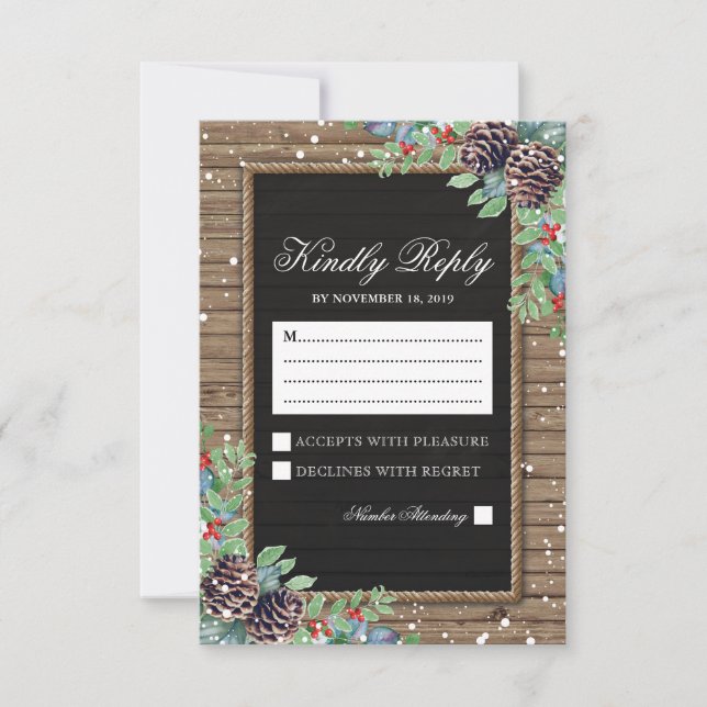 Rustic Response | Christmas Winter Wedding RSVP (Front)