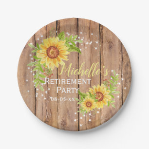 Rustic Retirement Floral Sunflower Party Paper Plate